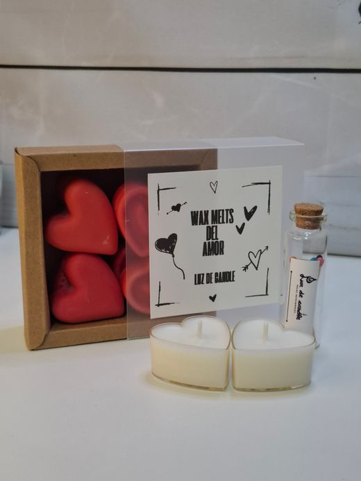 Pack Quemador de Wax Melts Blanco con Corazones Pintados a mano