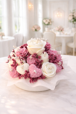 Ramo floral de cera en tonos rosa empolvado y blanca