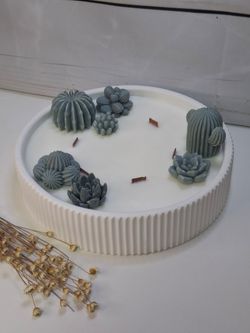 Vela aromática artesanal XL en recipiente blanco rayado