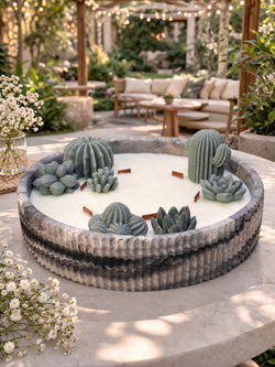 Vela aromática artesanal XL en recipiente rayado efecto mármol