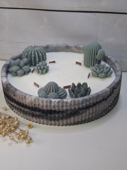 Vela aromática artesanal XL en recipiente rayado efecto mármol