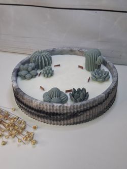 Vela aromática artesanal XL en recipiente rayado efecto mármol