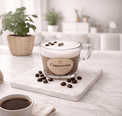 Vela artesanal con aroma a café en taza de cristal