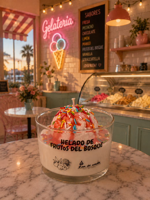 Velas Helado Artesanales | Cera de Soja 100% Natural | Limón, Mango, Frutos del Bosque y Chocolate