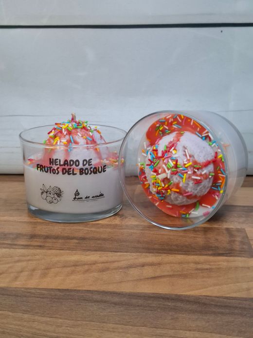 Velas Helado Artesanales | Cera de Soja 100% Natural | Limón, Mango, Frutos del Bosque y Chocolate