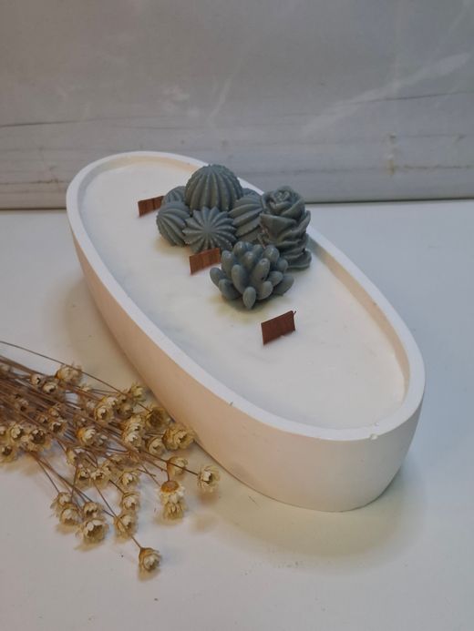 Vela artesanal Ovalada blanca con Mechas de Madera  | Luz de Candle